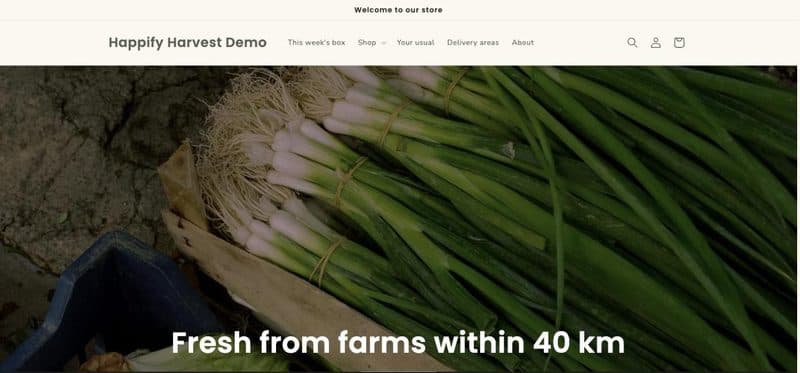 Happify Harvest theme on a live demo store