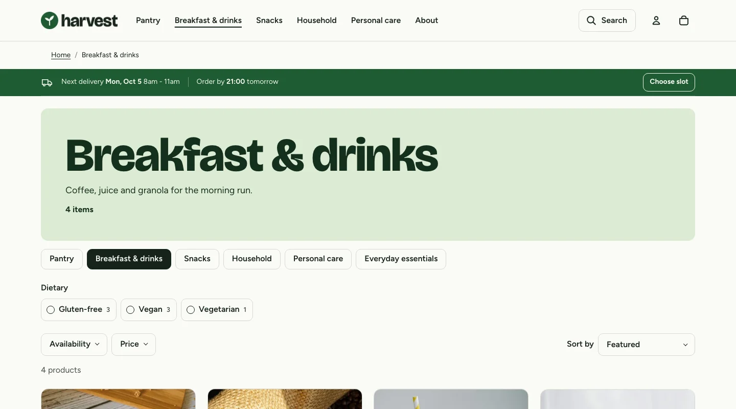 Harvest storefront for the Happify Grocery Kit