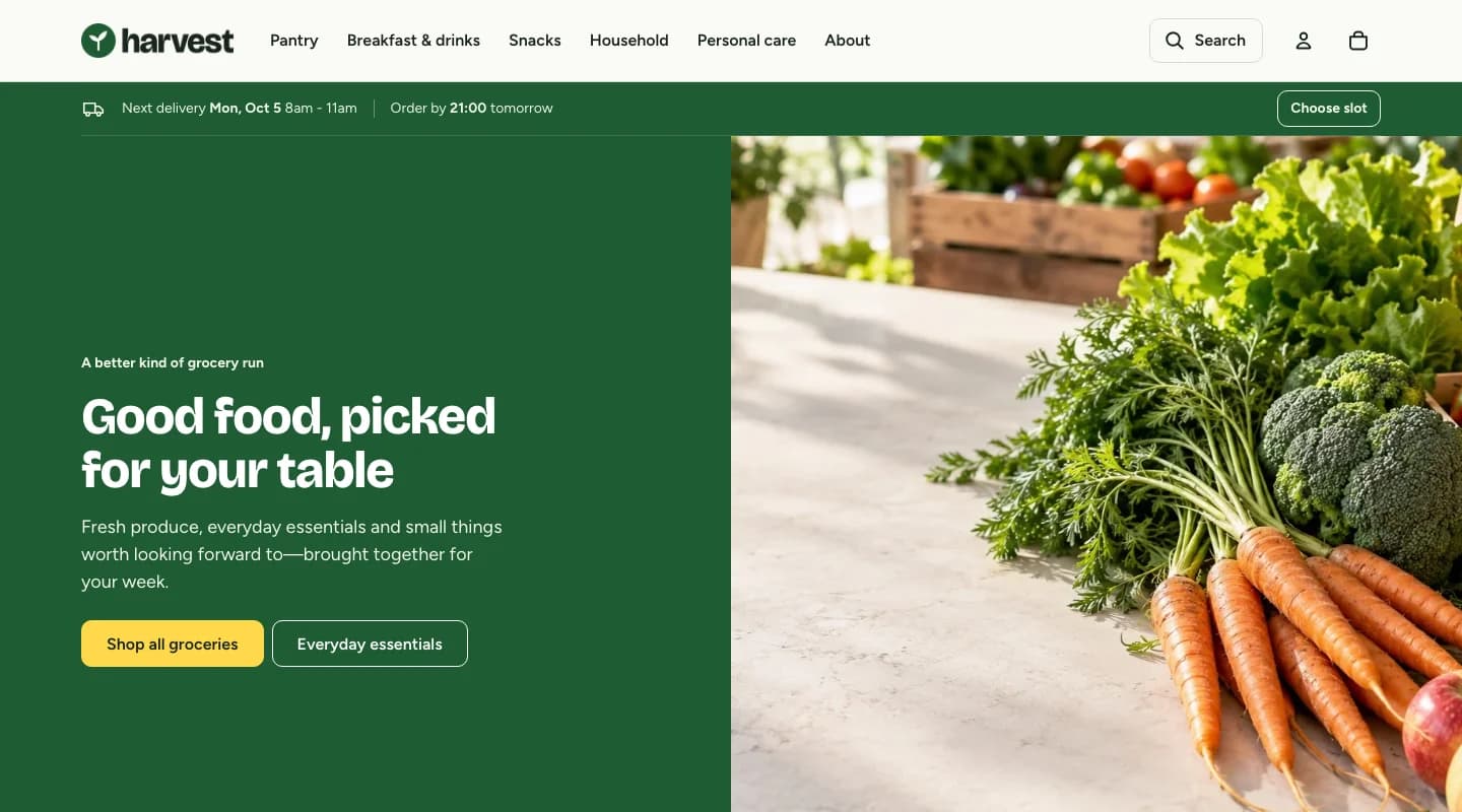 Harvest theme storefront preview