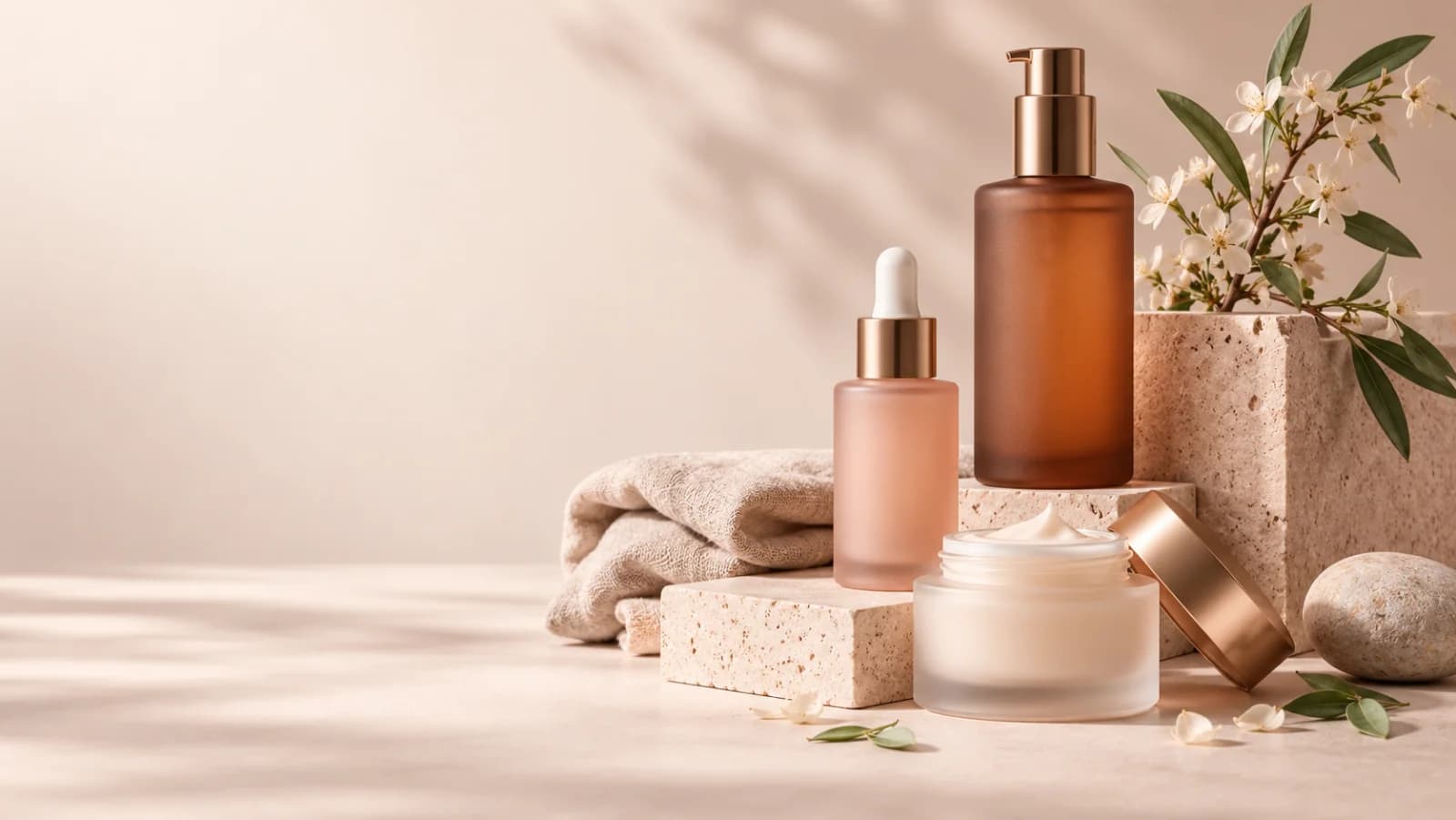 Beauty store kit artwork with skincare products and botanical details