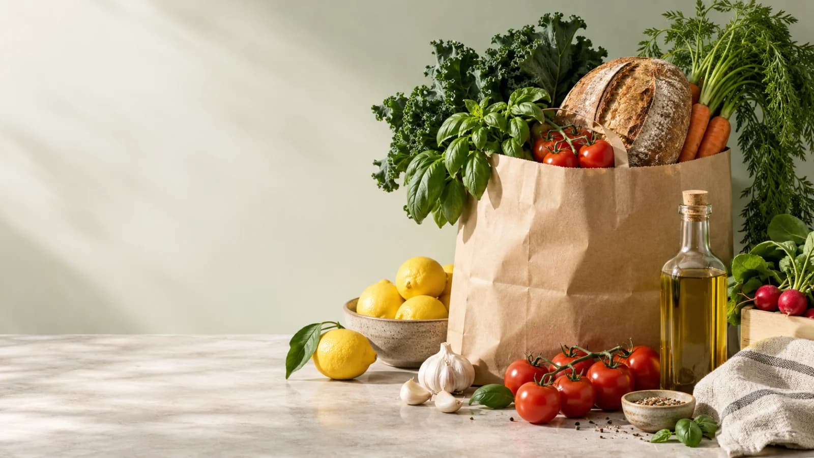 Grocery store kit artwork with fresh produce and pantry essentials