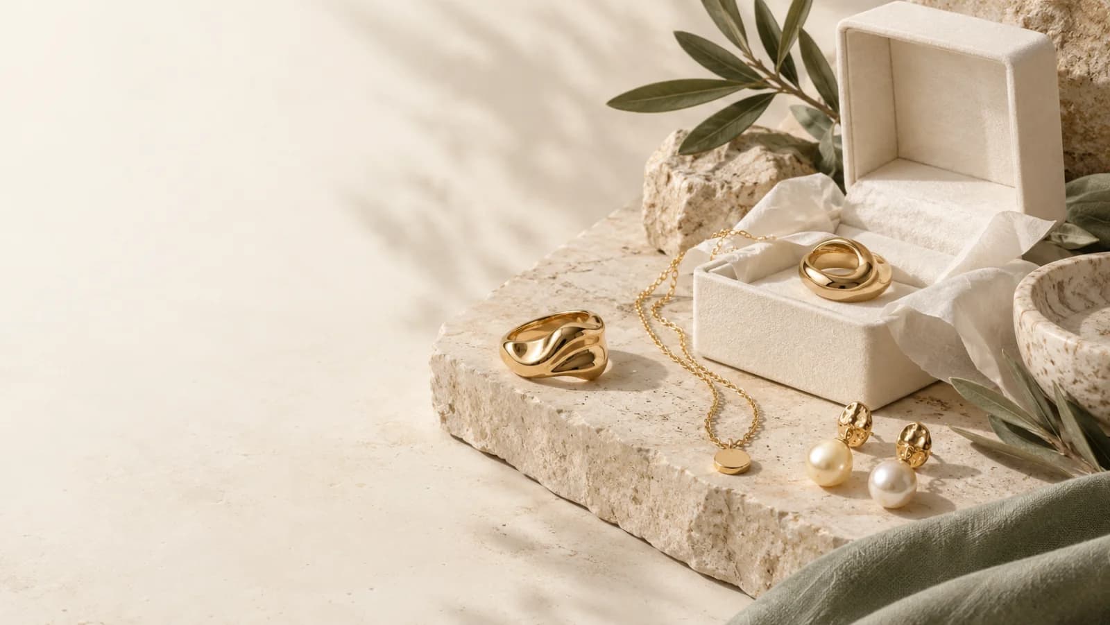 Jewellery store kit artwork with carefully arranged jewellery and gift packaging