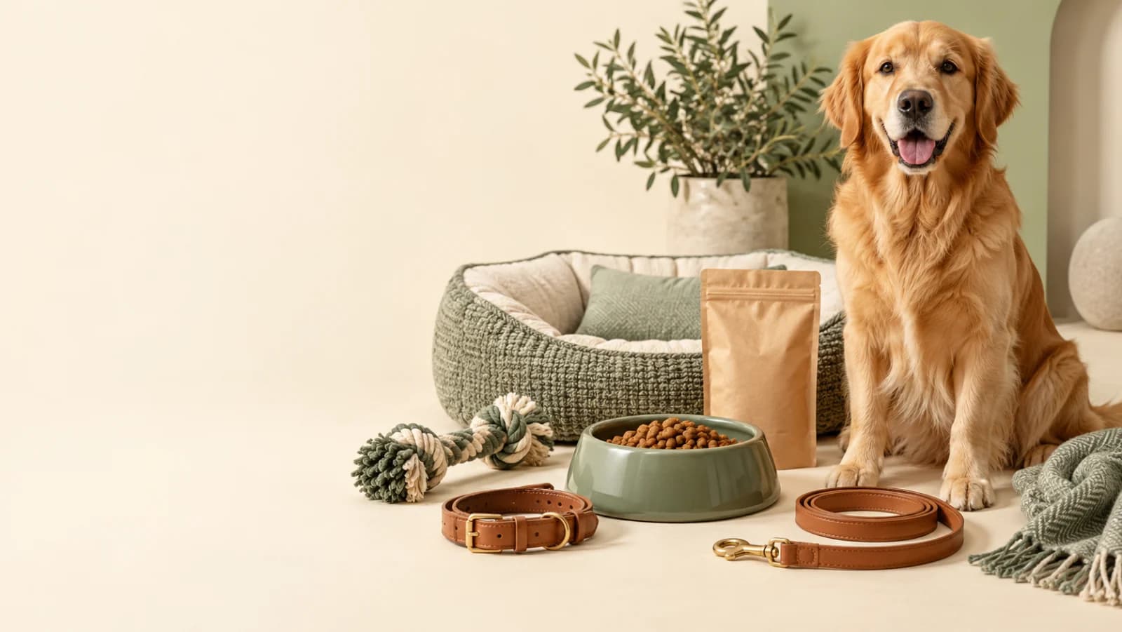 Pet supplies store kit artwork with pet care essentials and accessories